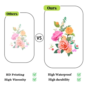 Detail of camellia and rose stickers showing HD printing and high waterproof texture