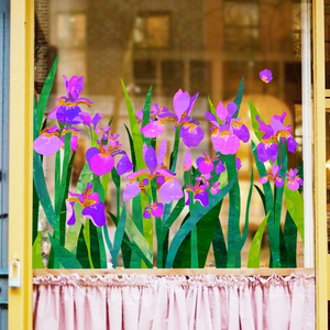 Sticker de vitre tulipe violette artistique pour décoration de café ou boutique
