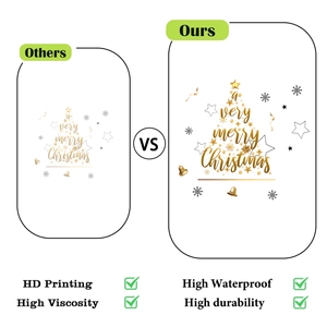 Detailed comparison showing HD printing and high durability of Merry Christmas wall decals