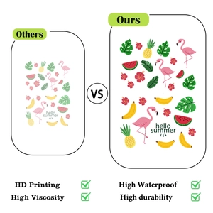 Detailed comparison showing vibrant HD printing and high durability of summer window decals