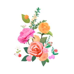 Static cling stickers with orange camellias and pink roses for home and kitchen decor