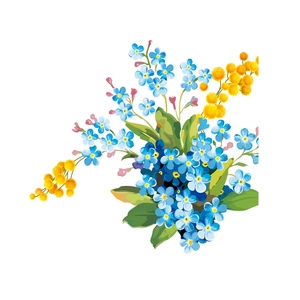 Adesivo statico per finestre con fiori colorati di non ti scordar di me e mimosa gialla