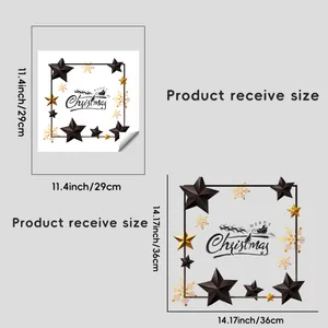 Detailed size chart for Merry Christmas wall stickers with golden snowflakes and stars