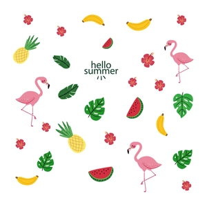 Tropical summer static glass window decals featuring flamingo and palm leaves