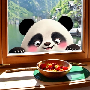 Cute panda static glass window sticker for home decor with scenic landscape background