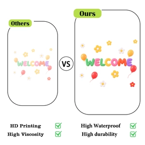HD 3D welcome window sticker with flowers and balloons showing waterproof durability