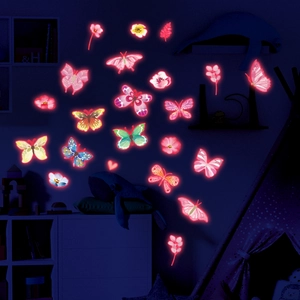 Stickers muraux papillons lumineux pour chambre avec motifs de fleurs dans le noir
