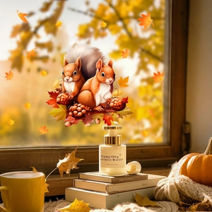 Statische Fensterbilder mit Eichhörnchen und Herbstlaub für gemütliche Glasdeko