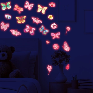 Autocollants muraux papillon et fleurs lumineux pour la décoration de nuit de chambre