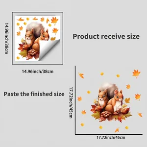 Statische Fensteraufkleber mit Eichhörnchen und Herbstlaub inklusive Größenangaben