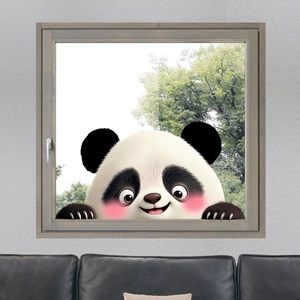 Detail of cute panda window cling sticker featuring a peeking design for home glass decor