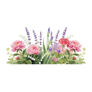 Vibrant watercolor floral static window film with pink peonies and blue irises for home decor