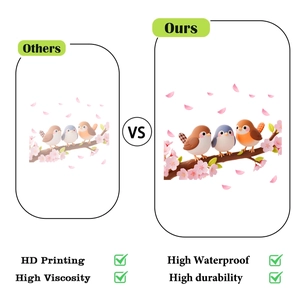 HD printing detail showing cartoon birds on cherry blossom branch with high durability stickers