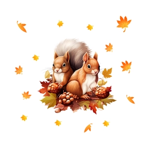 Statische Fensterbilder mit Eichhörnchen und Ahornblättern für die Herbstdekoration
