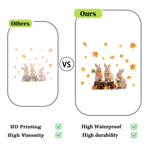 Détail montrant l'impression HD et la qualité imperméable des stickers lapins