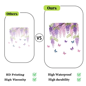 Detail view of high-definition purple flower and butterfly stickers with waterproof coating