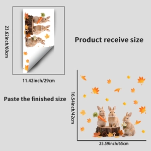 Stickers électrostatiques d'automne avec lapins bruns, feuilles d'érable et pommes de pin