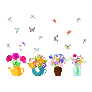 Floral PVC window stickers with butterfly and vase designs for creative home glass decoration