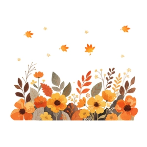 Autumn watercolor floral static window cling with orange poppies and maple leaves