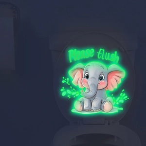 Glow-in-the-dark toilet sticker with cute cartoon elephant and Please Flush text