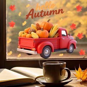 Thanksgiving Harvest Red Truck Pumpkin Window Stickers Static Cling PVC Glass Decals For Autumn Holiday Window Decoration