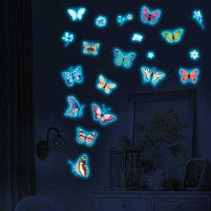 Stickers muraux papillons fluorescents avec effet lumineux bleu dans le noir