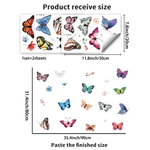 Stickers muraux papillons lumineux et fleurs avec dimensions de pose et de réception