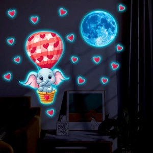 Luminous Hot Air Balloon Elephant Wall Stickers Glow In The Dark Moon Heart Wall Decals For Kids Room Nursery Home Decor