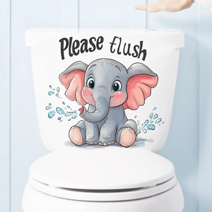 Luminous cartoon elephant wall sticker with Please Flush text on toilet tank