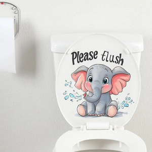 Waterproof PVC toilet sticker with cute cartoon elephant and Please Flush text design