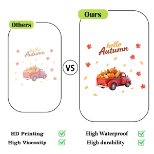 Comparison showing HD printing and high durability of Autumn harvest truck window decals