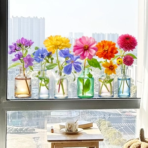 Hydroponic glass flower vase window stickers set for home balcony and cabinet decoration