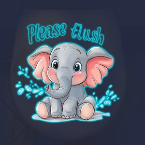 Glow in the dark cartoon elephant toilet sticker with Please Flush message for bathroom