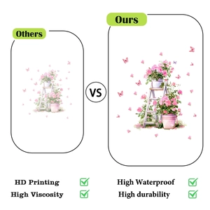 Detail showing HD printing and high durability of the floral rose wall sticker