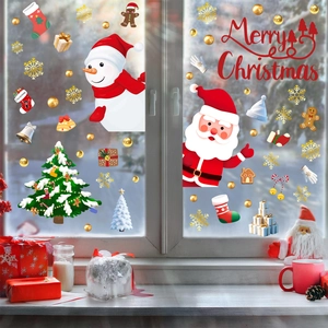 Christmas window decals with Santa Claus, snowmen and Merry Christmas text decor