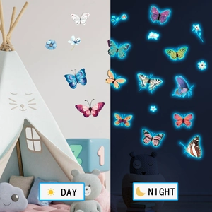 Stickers muraux papillons lumineux avec effet phosphorescent jour et nuit pour chambre