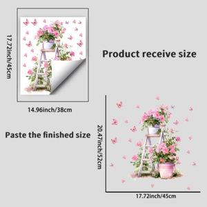 Watercolor rose flower and butterfly wall decal for living room and bedroom decor