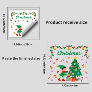 Christmas window decals with tree and elf, 38x36cm DIY PVC static stickers for decor