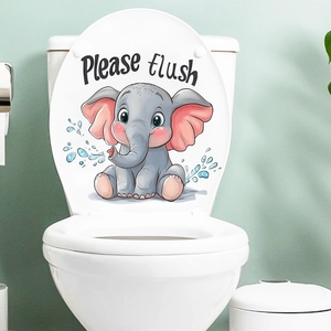 Luminous cartoon elephant toilet sticker with Please Flush text for bathroom decoration