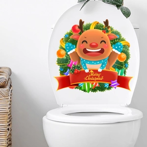 Sticker de Noël renne et couronne pour couvercle de toilette avec texte Merry Christmas