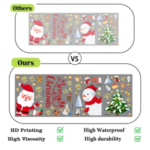 Detail showing high-definition printing on Christmas Santa and snowman window decals