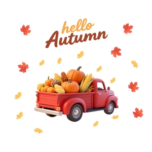 Fall harvest red truck window static sticker with pumpkins and corn for Thanksgiving