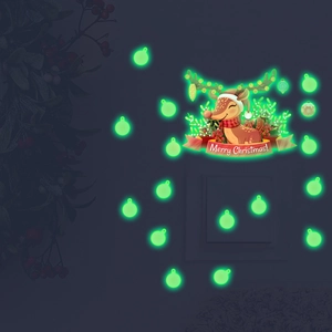 Luminous Christmas reindeer wall sticker set showing bright fluorescent green glow in the dark