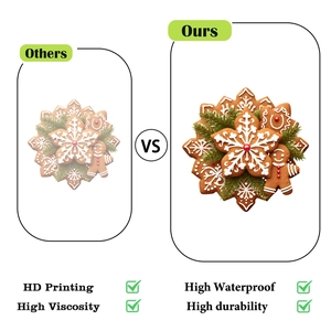 Comparison showing HD printing and high waterproof quality of Christmas gingerbread stickers