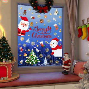 Christmas Window Static Stickers Santa Claus Snowman Tree PVC Glass Decals For Holiday Party Home Shop Window Decoration