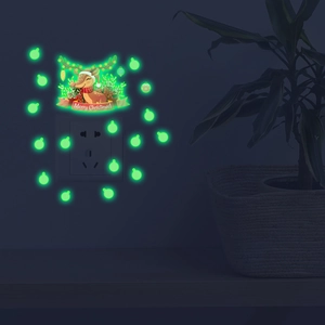 Glow-in-the-dark Christmas elk wall stickers with Merry Christmas text on bedroom wall