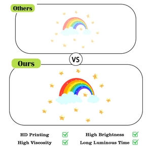 Detailed comparison showing high brightness and HD printing of luminous star wall stickers