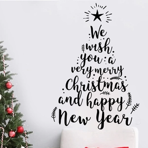 Christmas tree shaped wall sticker with holiday greetings for living room decor
