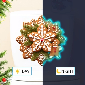 Luminous Christmas gingerbread stickers showing Day and Night glowing effect comparison