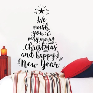Christmas tree wall sticker with holiday greetings for modern living room decor